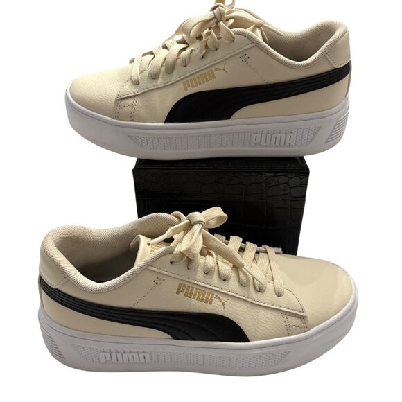 Puma Womens Platforms 390758-08 Beige & Black Sneakers With Lace-Up Closure - Picture 1 of 16